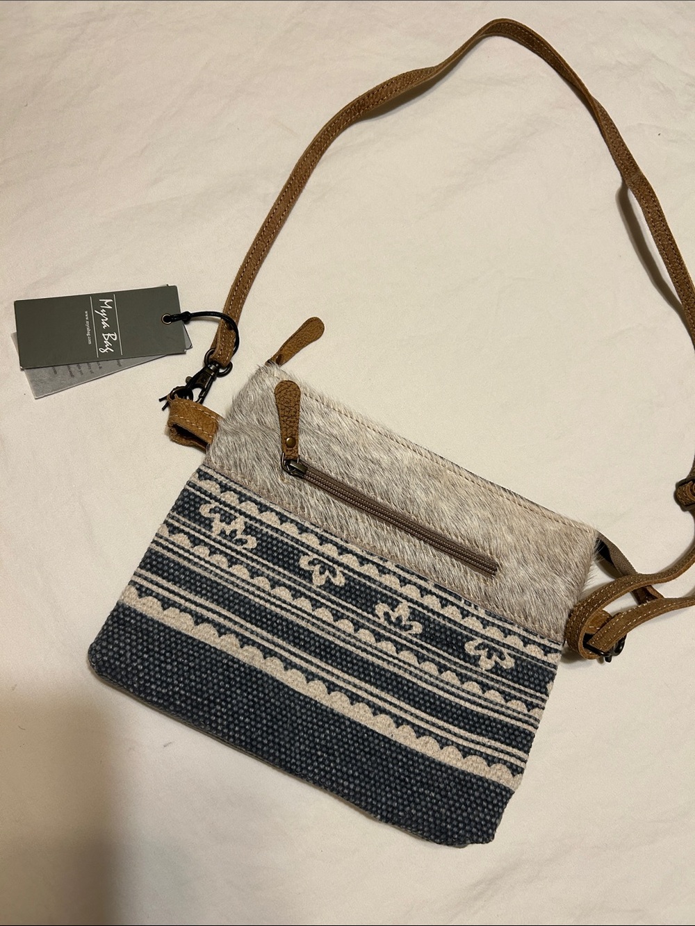 Myra Bag Navy, Cream & Tan Patterned Crossbody